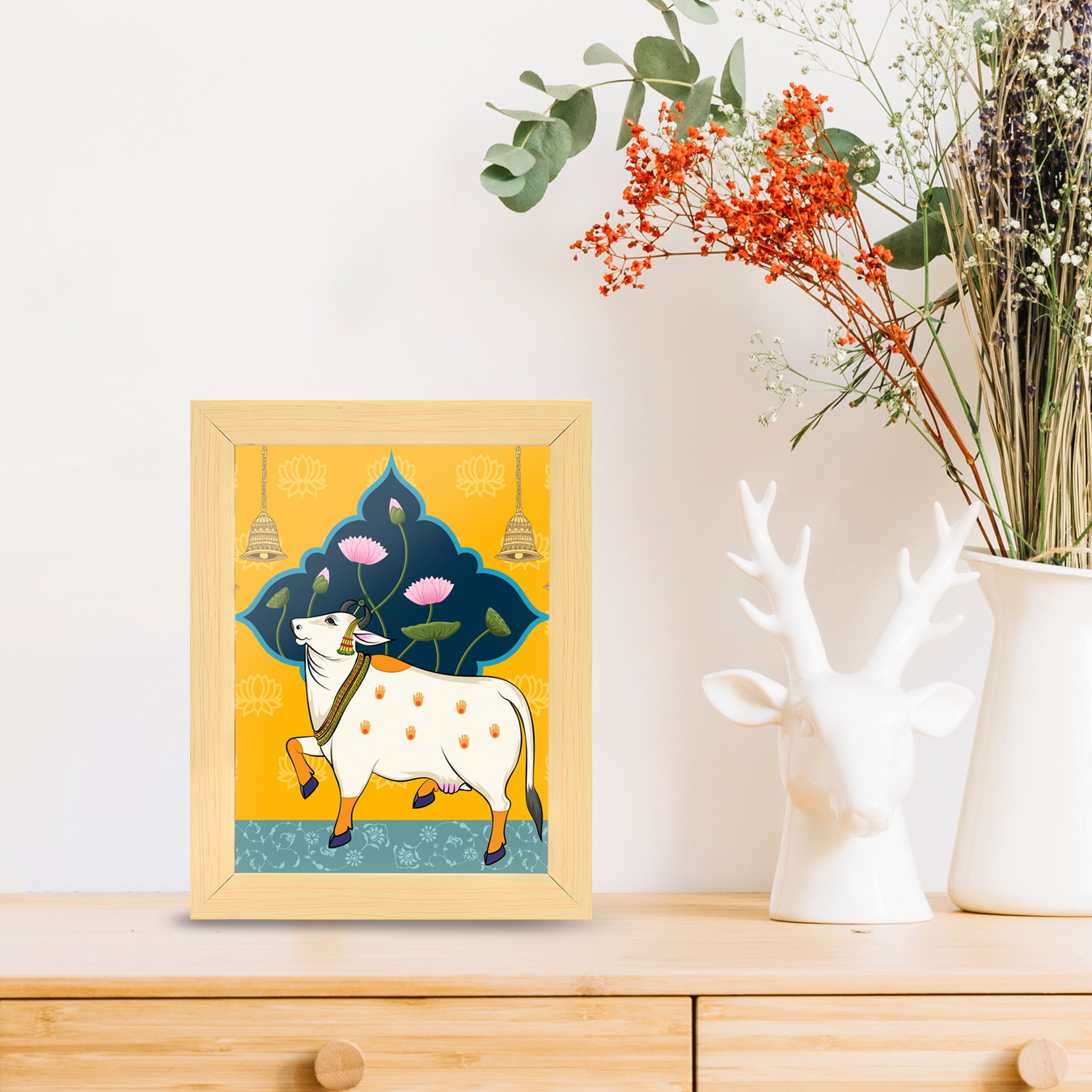 Pichwai Cow | Aesthetic Mini frame For Desk and wall Hanging | Variant 2